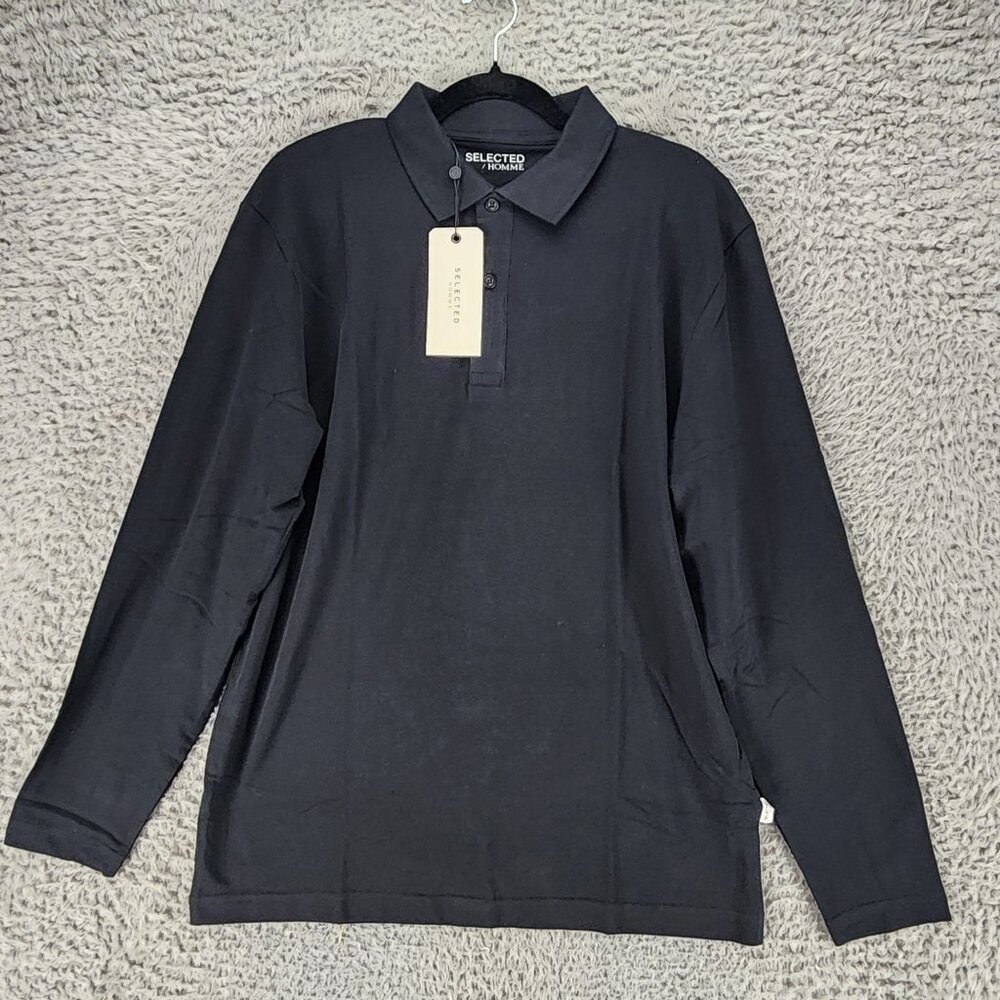 Selected Homme Shirt Mens Small Black Long Sleeve 1/4 Button Polo *NWT*